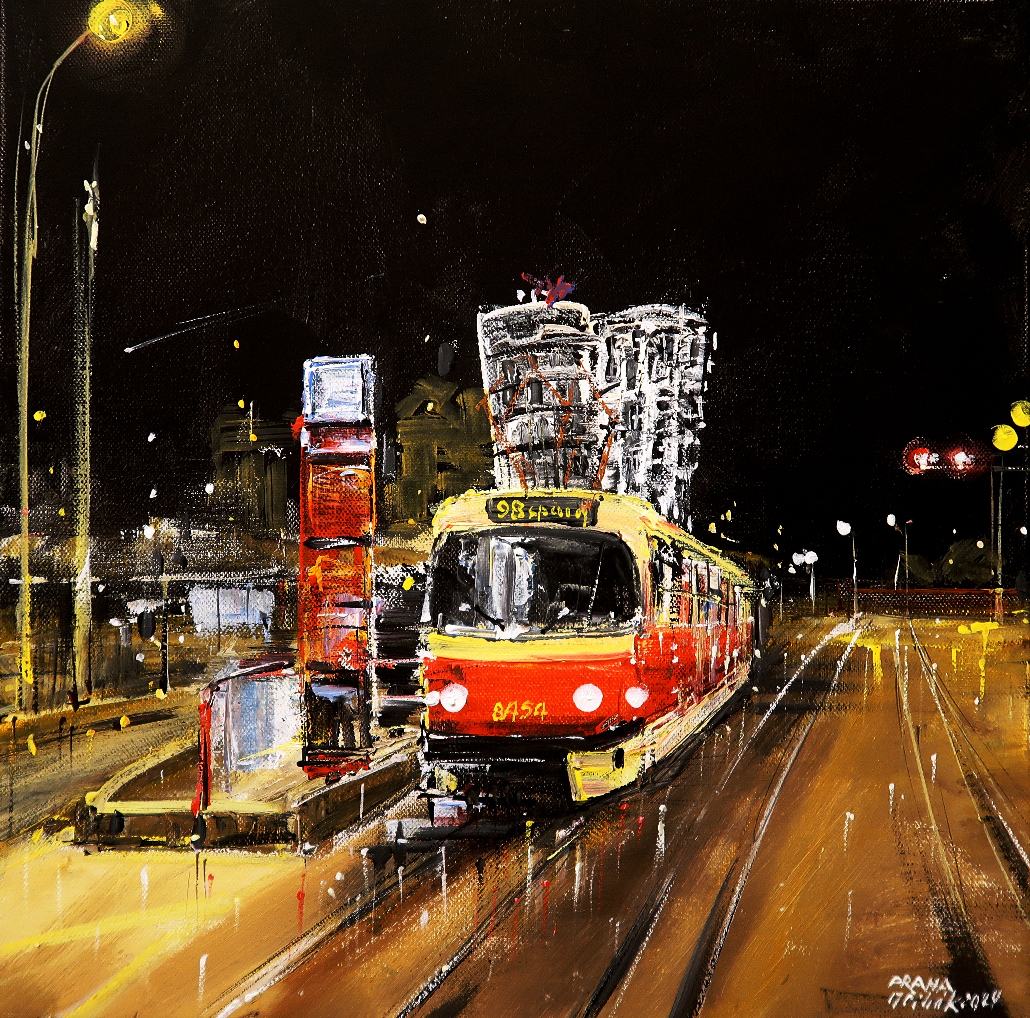 Praha - Noční tram u Tančícího domu